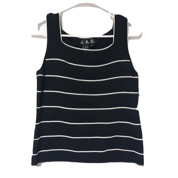 Tops - J.A.C. Black/White Striped Tank Womens Large L Ribbed Knit Top Shirt Summer